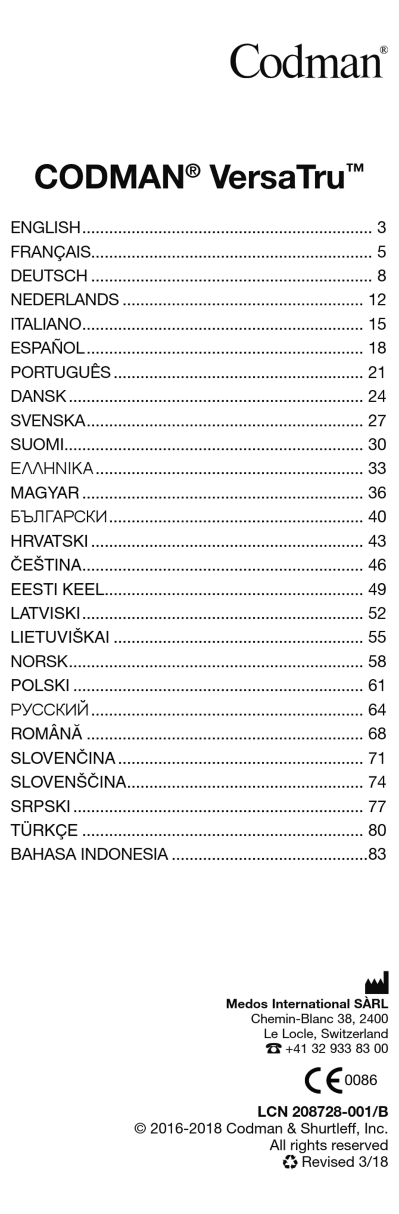 Codman VersaTru Bedienungsanleitung