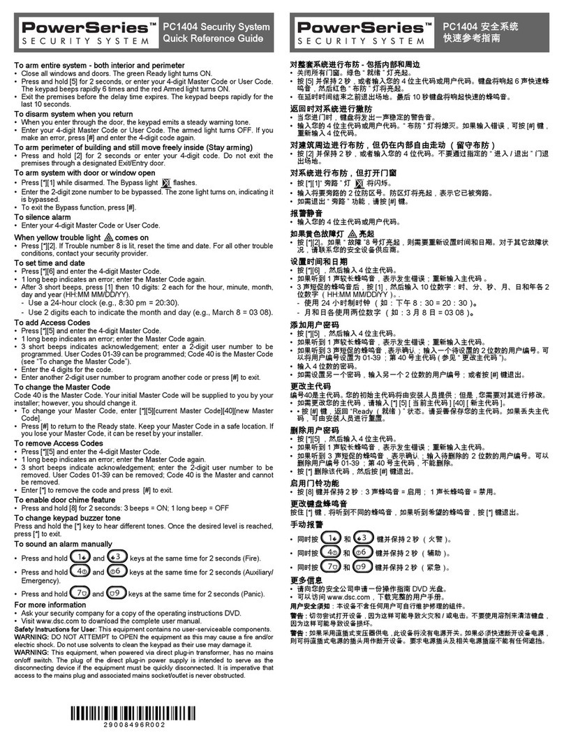 DSC PowerSeries PC1404 Bedienungsanleitung