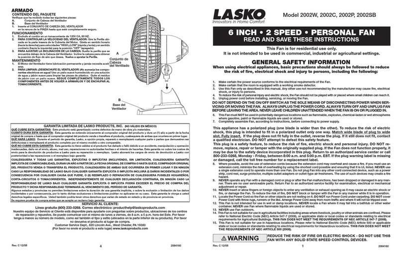 Lasko 2002C Bedienungsanleitung