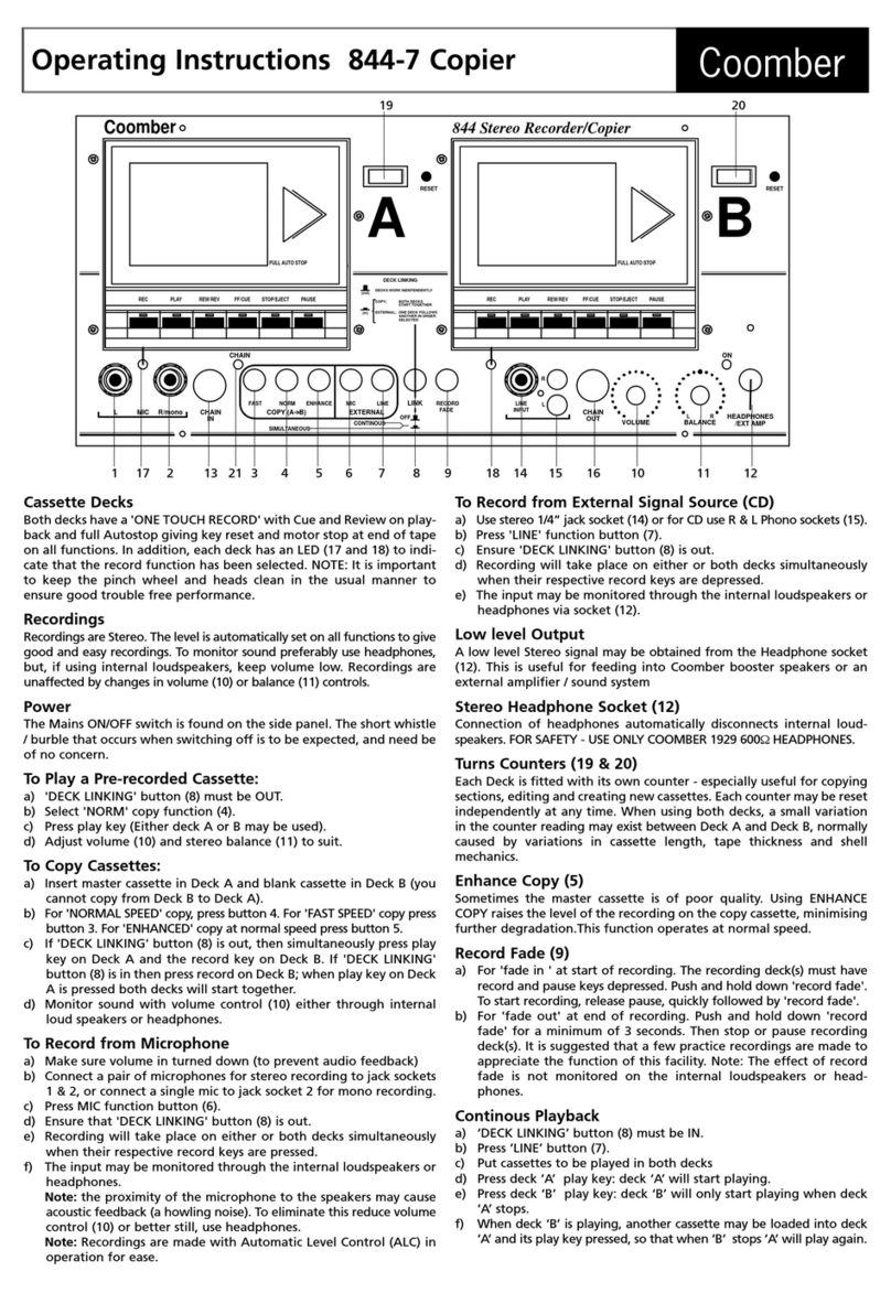 Coomber 844-7 Bedienungsanleitung