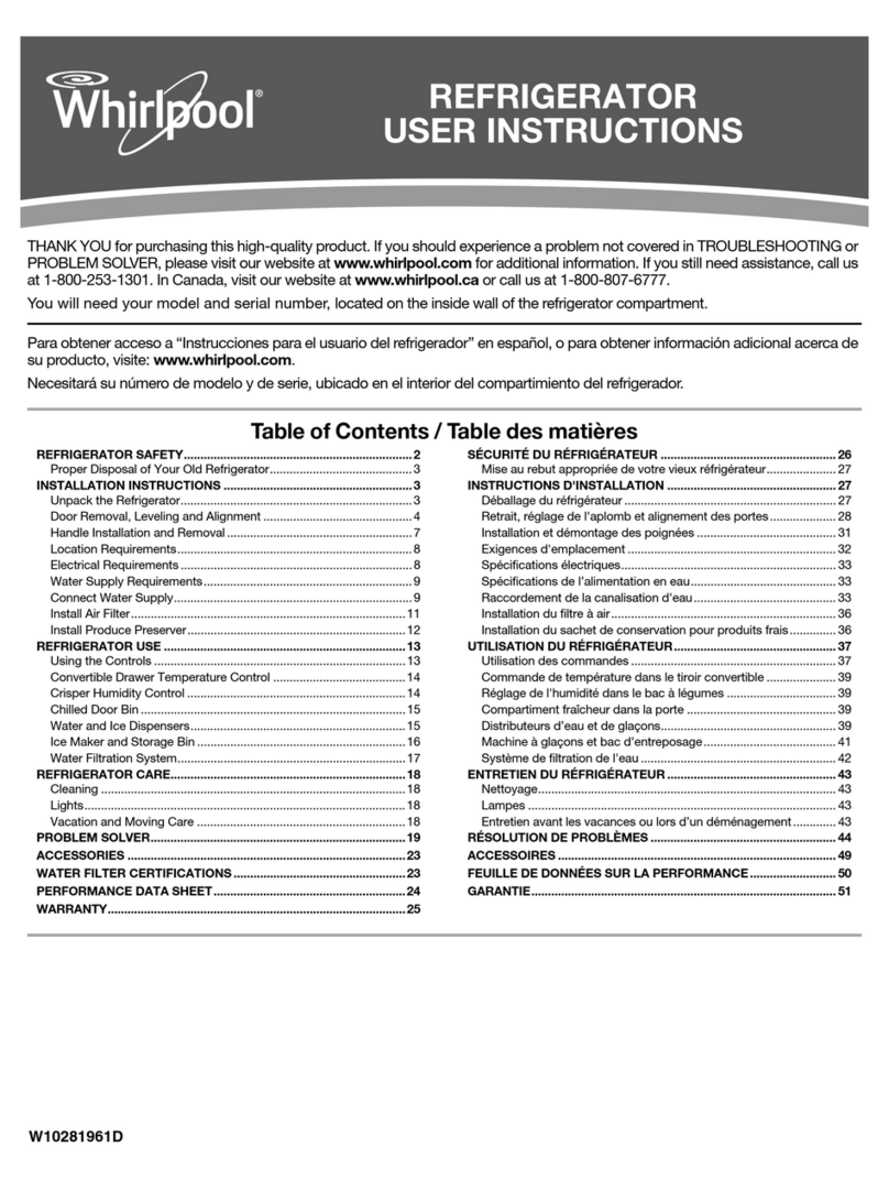 Whirlpool REFRIGERATOR Bedienungsanleitung Whirlpool REFRIGERATOR Bedienungsanleitung