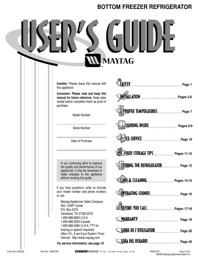 Maytag Bottom freezer refrigerator Bedienungsanleitung