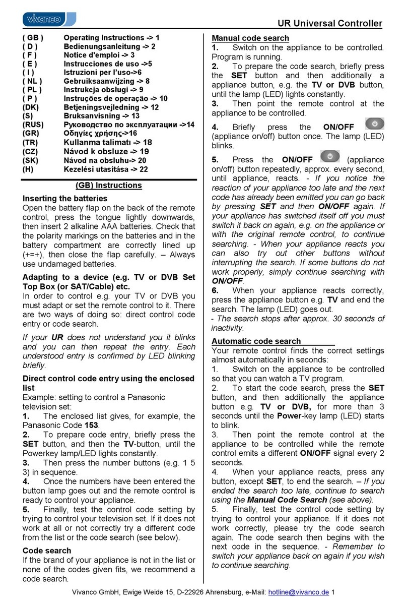 Vivanco 4 IN 1 UNIVERSAL REMOTE CONTROL Bedienungsanleitung
