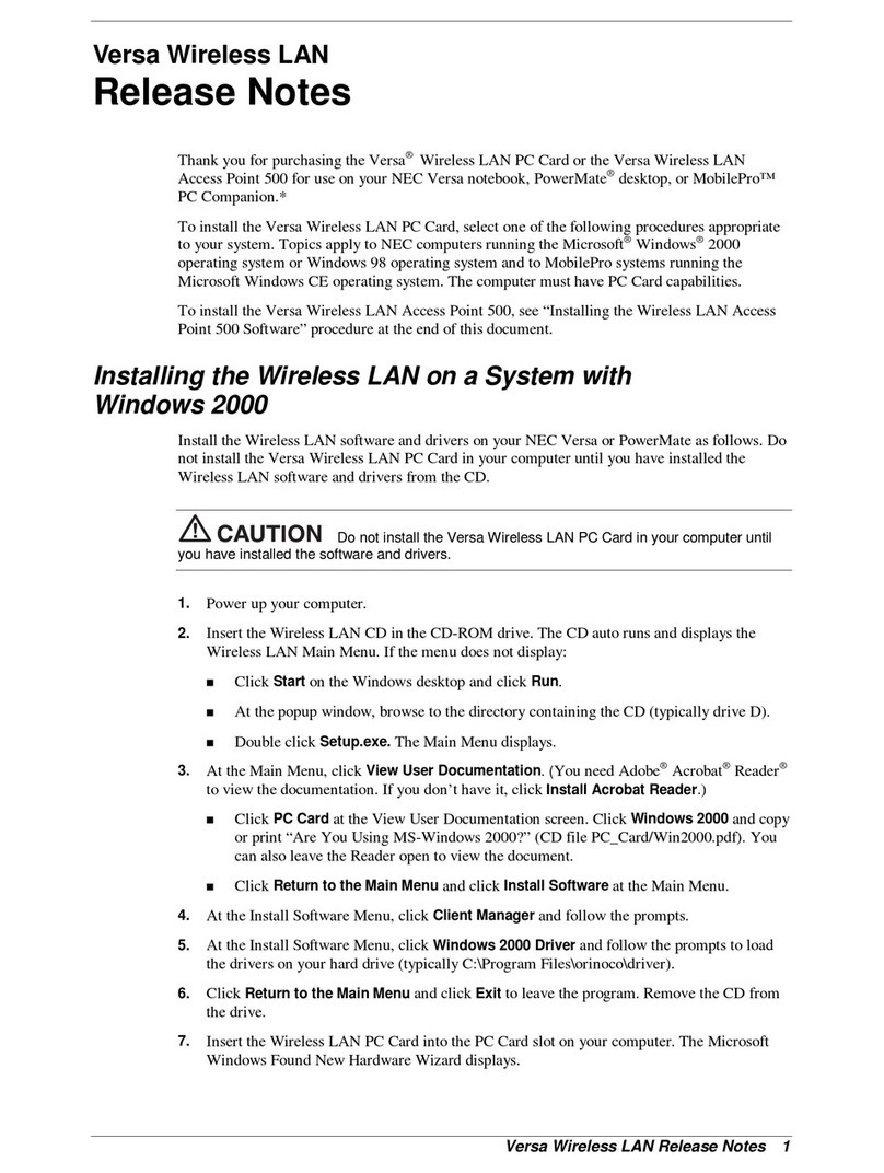 NEC VERSA WIRELESS LAN - RELEASE NOTES Bedienungsanleitung