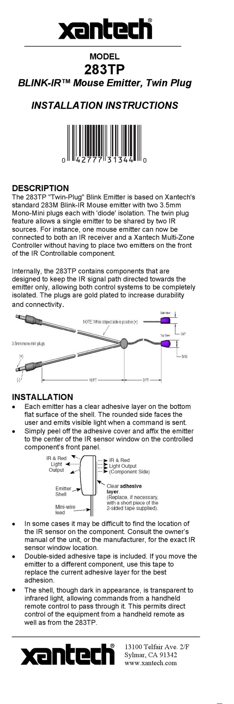 Xantech 283TP Bedienungsanleitung