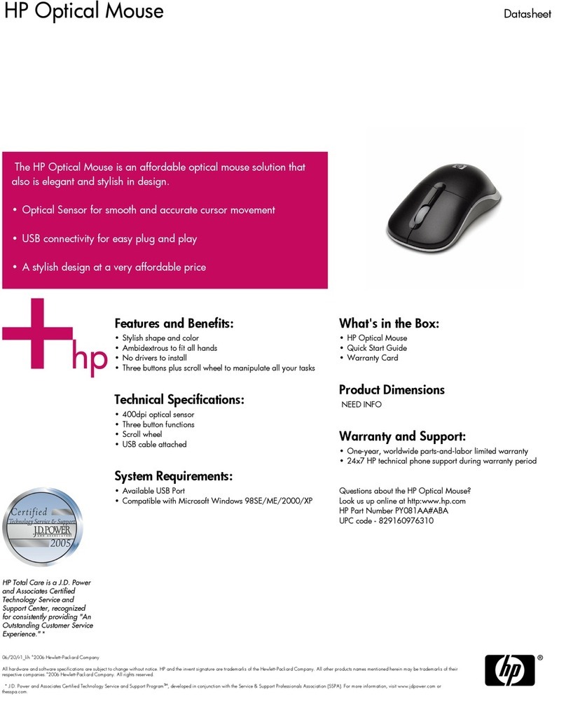 HP RB129AA - Mouse - Wired Bedienungsanleitung