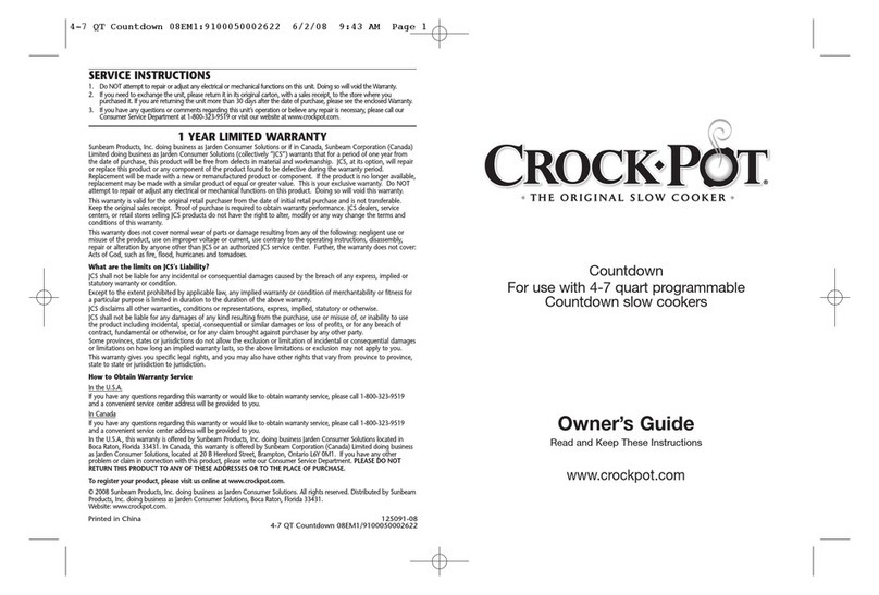 Crock-Pot 4-7 QUART  SLOW COOKER - DESIGNER Bedienungsanleitung