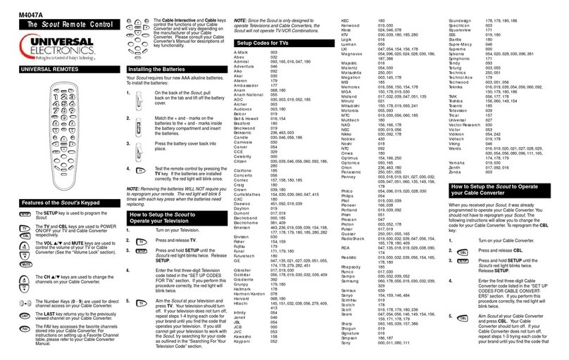 Universal Electronics SCOUT Bedienungsanleitung Universal Electronics SCOUT Bedienungsanleitung
