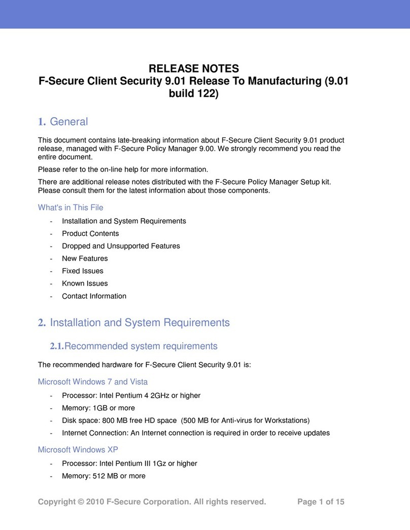 F-SECURE CLIENT SECURITY 9.01 - S Bedienungsanleitung F-SECURE CLIENT SECURITY 9.01 - S Bedienungsanleitung