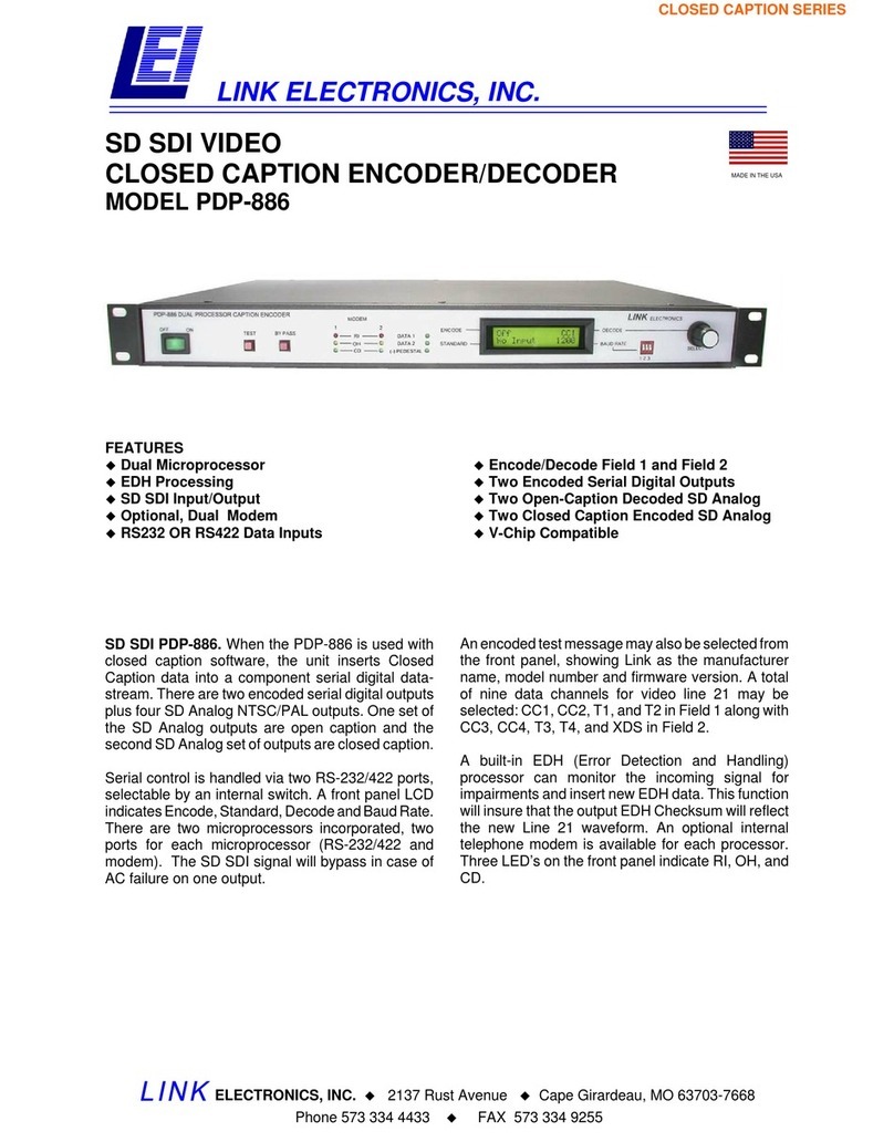 Link electronics SD SDI Video Closed Caption Encoder/Decoder... Bedienungsanleitung