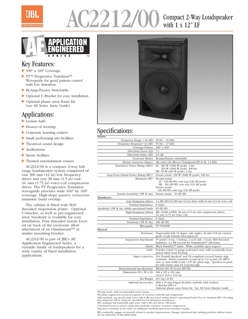 JBL Application Engineered AC2212/00 Bedienungsanleitung JBL Application Engineered AC2212/00 Bedienungsanleitung