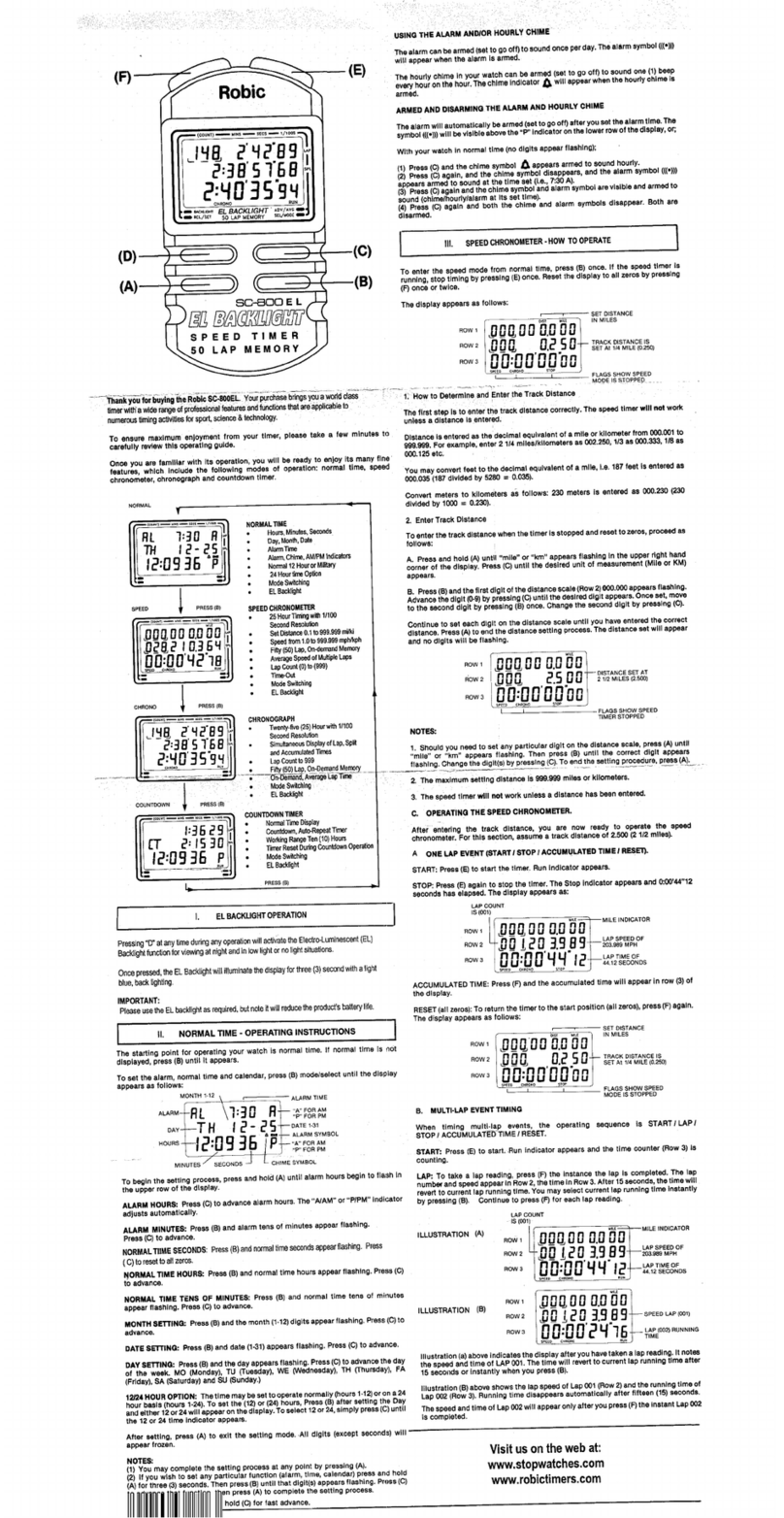 Robic EL BACKLIGHT SC-800 EL Bedienungsanleitung Robic EL BACKLIGHT SC-800 EL Bedienungsanleitung