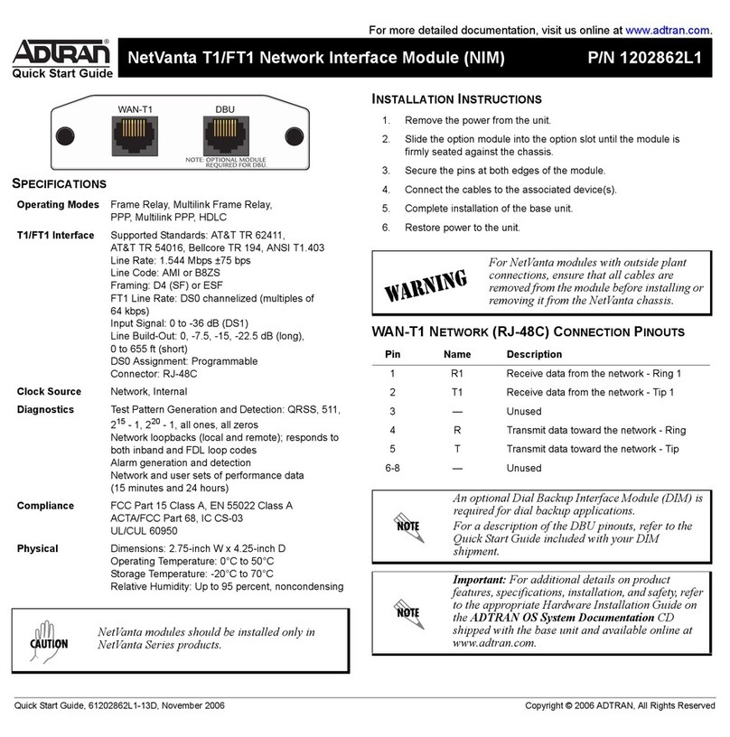 ADTRAN Network Interface Module T1/FT1 Bedienungsanleitung