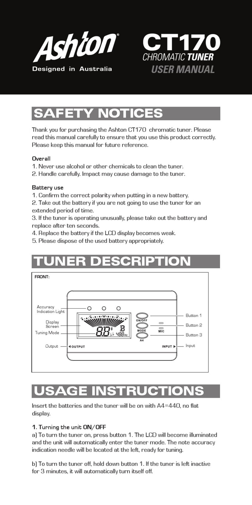 Ashton CT170 Bedienungsanleitung