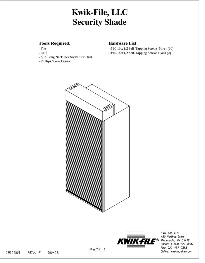 Kwik-file Security Shade Bedienungsanleitung